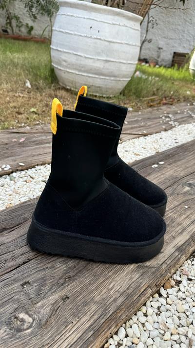 Dessi Siyah Streç Detaylı Platform Bot Rugan Ayakkabı