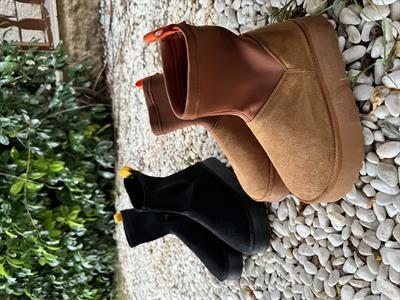 Dessi Siyah Streç Detaylı Platform Bot Rugan Ayakkabı