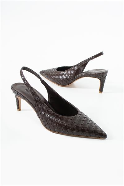 Elira Örgü Slingback Acıkahve Kadın Topuklu Ayakkabı