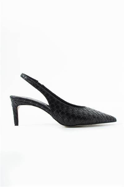 Elira Örgü Slingback Siyah Kadın Topuklu Ayakkabı