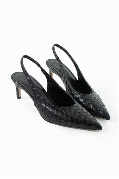 Elira Örgü Slingback Siyah Kadın Topuklu Ayakkabı