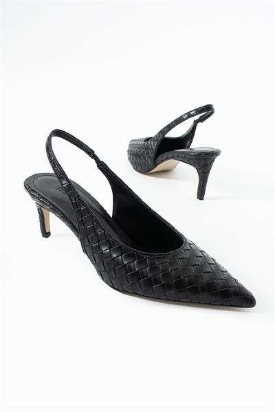 Elira Örgü Slingback Siyah Kadın Topuklu Ayakkabı