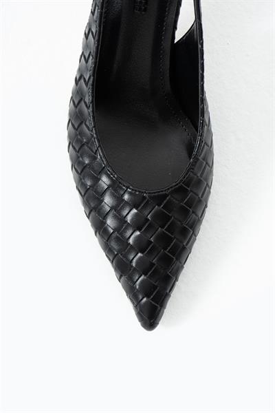 Elira Örgü Slingback Siyah Kadın Topuklu Ayakkabı