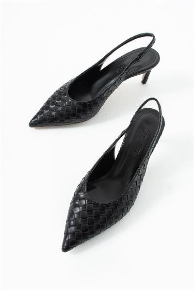 Elira Örgü Slingback Siyah Kadın Topuklu Ayakkabı