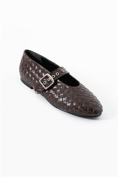 Elise Acıkahve Gümüş Toka Detaylı Örgü Kadın Babet