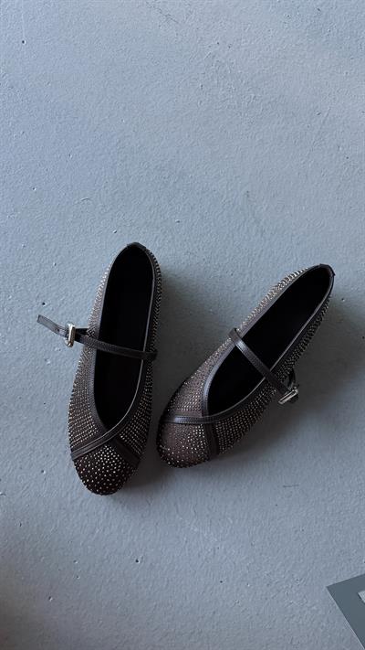 Elyra Acıkahve Taşlı Balerin Babet