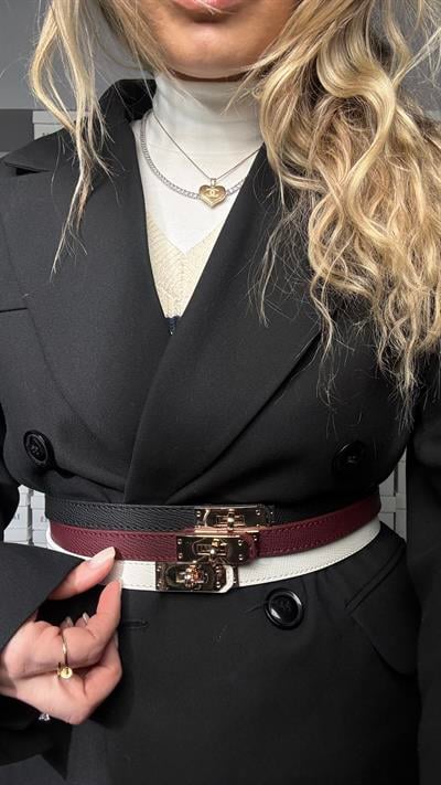 Gold Kilit Tokalı Dikiş Detaylı Beyaz Kemer