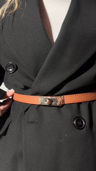 Gold Kilit Tokalı Dikiş Detaylı Taba Kemer