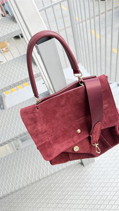 Hakiki Süet Bordo Tutma Saplı Salaş Çanta 