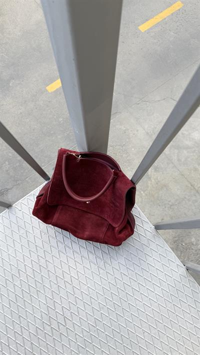 Hakiki Süet Bordo Tutma Saplı Salaş Çanta 