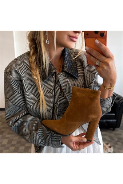 Hakiki Süet Taba Topuklu Kadın Bot