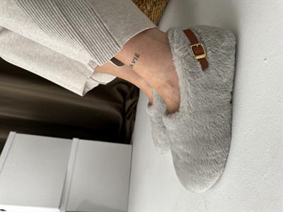 Judi Gri Tüylü Yumoş Ev Ayakkabı 