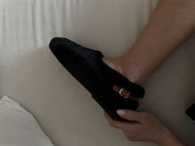 Judi Siyah Tüylü Yumoş Ev Ayakkabı 
