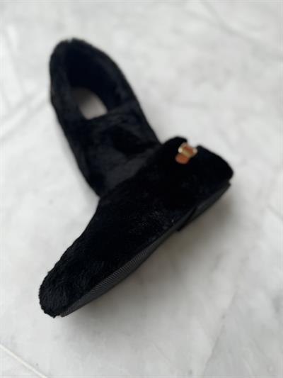 Judi Siyah Tüylü Yumoş Ev Ayakkabı 