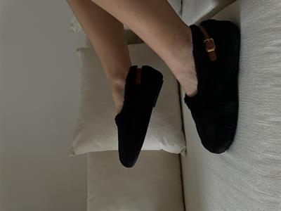 Judi Siyah Tüylü Yumoş Ev Ayakkabı 