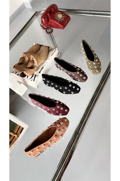 Kadife acıkahveKare Kalıp Gümüş Yuvarlak Toka Aksesuarlı Babet