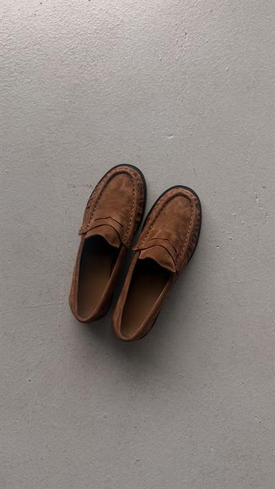 Kadın Büzgülü Gerçek Deri Oxford Loafer Günlük Ayakkabı Camel