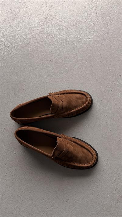 Kadın Büzgülü Gerçek Deri Oxford Loafer Günlük Ayakkabı Camel