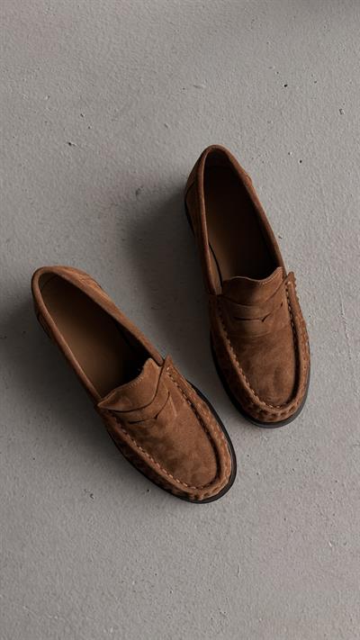 Kadın Büzgülü Gerçek Deri Oxford Loafer Günlük Ayakkabı Camel