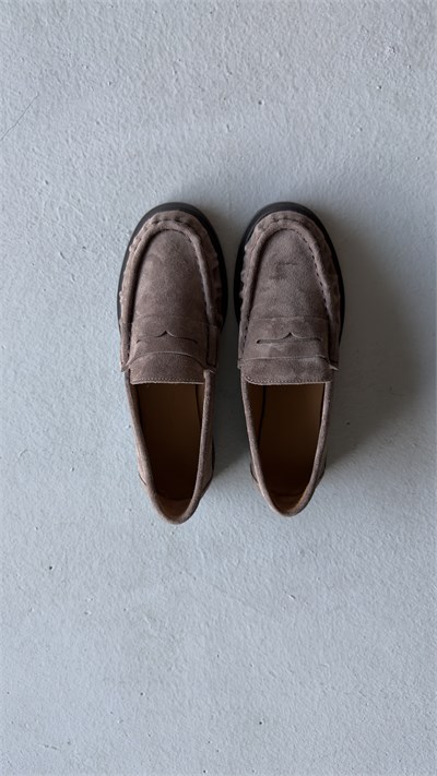 Kadın Büzgülü Gerçek Deri Oxford Loafer Günlük Ayakkabı Gri