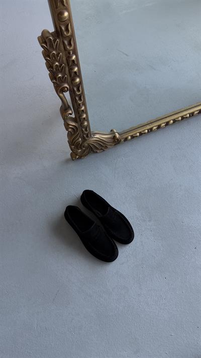 Kadın Büzgülü Gerçek Deri Oxford Loafer Günlük Ayakkabı Siyah Siyah