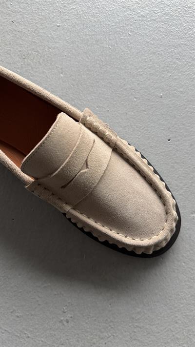 Kadın Büzgülü Gerçek Deri Oxford Loafer Günlük Ayakkabı Bej