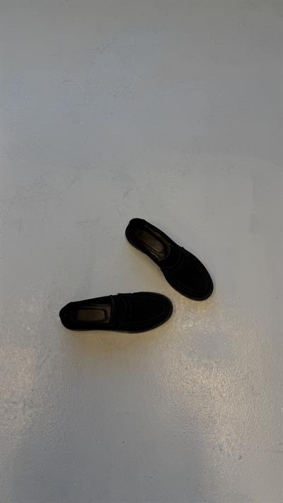 Kadın Büzgülü Gerçek Deri Oxford Loafer Günlük Ayakkabı Siyah Siyah