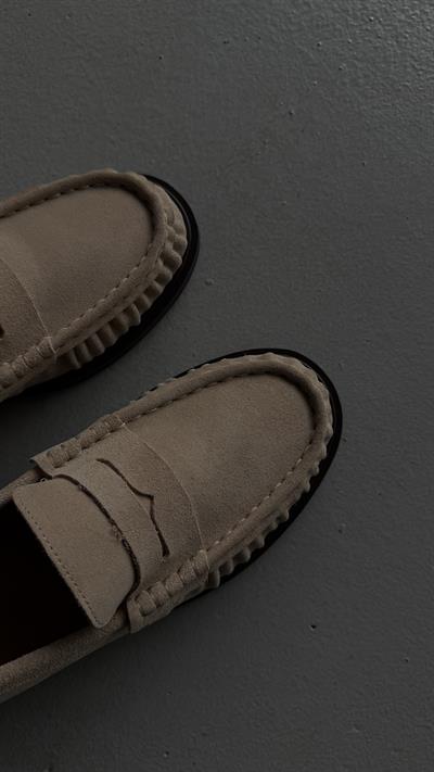 Kadın Büzgülü Gerçek Deri Oxford Loafer Günlük Ayakkabı Bej