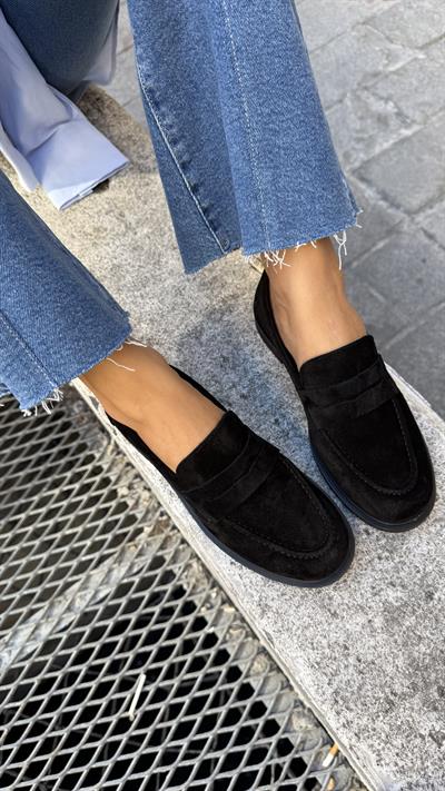 Kadın Düz Gerçek Deri Oxford Loafer Günlük Ayakkabı Siyah