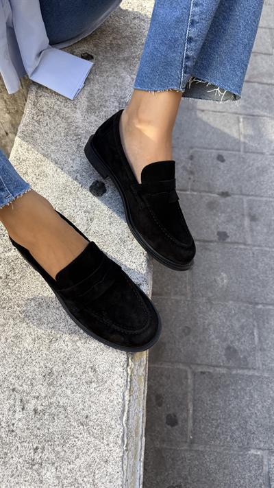 Kadın Düz Gerçek Deri Oxford Loafer Günlük Ayakkabı Siyah