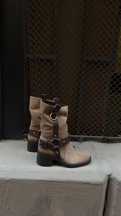 Kadın Hakiki Deri Binici Model Bot Vizon Kahve 