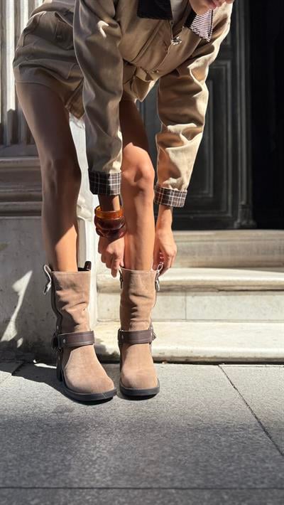 Kadın Hakiki Deri Binici Model Bot Vizon Kahve 