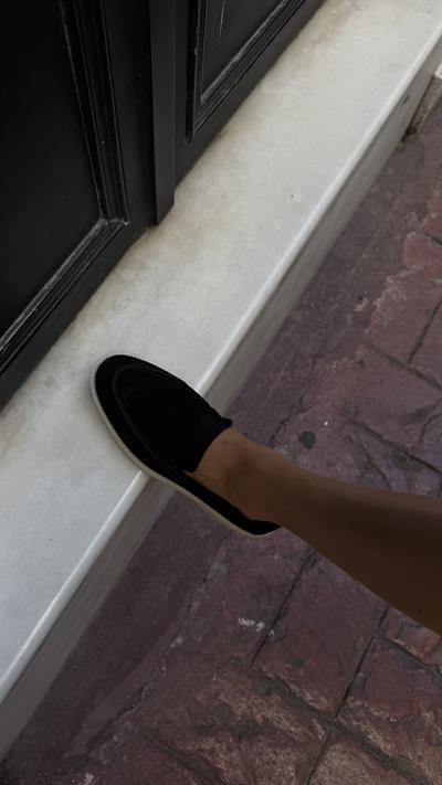 Kadın Hakiki Deri Düz Siyah Süet Loafer