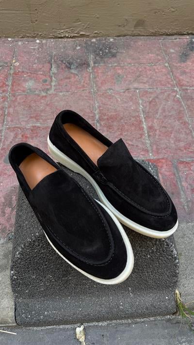 Kadın Hakiki Deri Düz Siyah Süet Loafer
