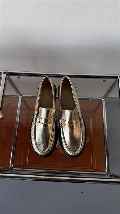 Kadın Lena Gold Büzgülü Gerçek Deri Oxford Loafer Günlük Ayakkabı