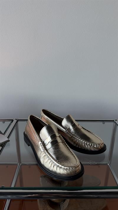 Kadın Lena Gold Büzgülü Gerçek Deri Oxford Loafer Günlük Ayakkabı