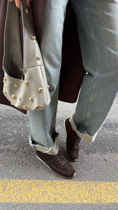 Kadın Zımbalı Kol Çantası Gri