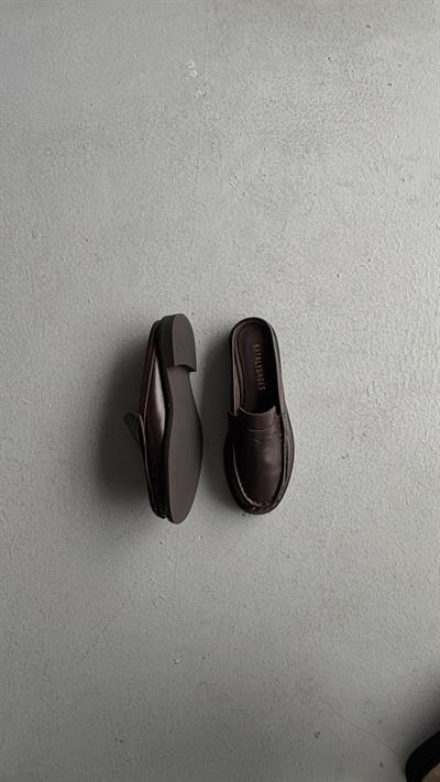 Lena Acıkahve Büzgülü Gerçek Deri Oxford Terlik