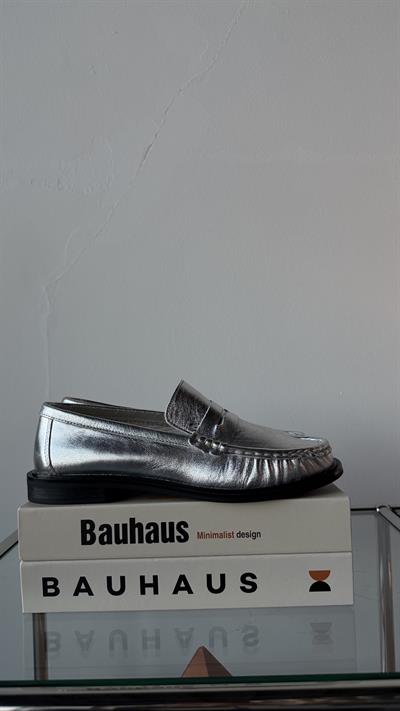 Lena Gümüş Büzgülü Gerçek Deri Oxford Loafer Günlük Ayakkabı