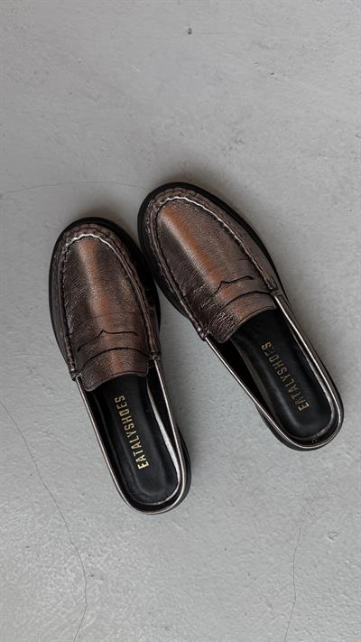 Lena Platin Büzgülü Gerçek Deri Oxford Terlik