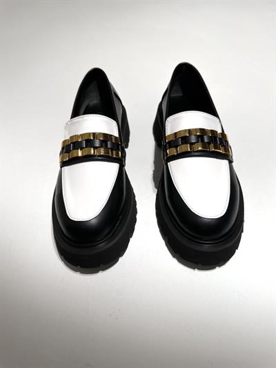 Luis Siyah Beyaz Gold Tokalı Kadın Oxford Ayakkabı