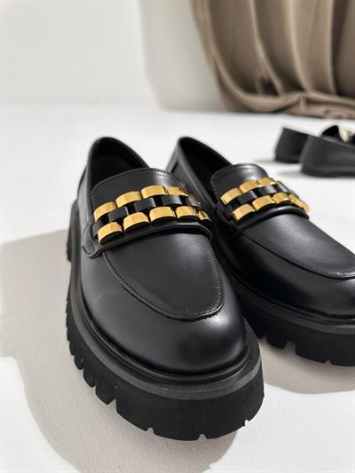Luis Siyah Gold Tokalı Kadın Oxford Ayakkabı
