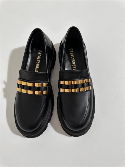 Luis Siyah Gold Tokalı Kadın Oxford Ayakkabı