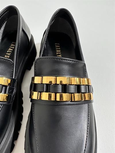 Luis Siyah Gold Tokalı Kadın Oxford Ayakkabı