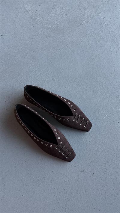 Lunera Acıkahve Kuşgözü Tokalı Kare Kalıp Babet