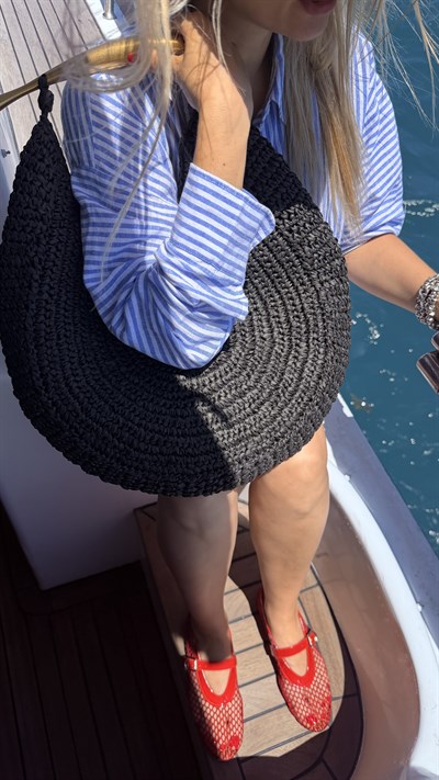 Marina Noir El Yapımı Hasır Çanta