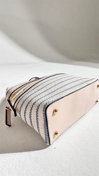 Marna Mavi Bej Çizgili Askı Detaylı Çanta