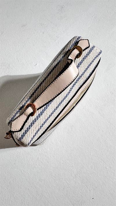Marna Mavi Bej Çizgili Askı Detaylı Çanta