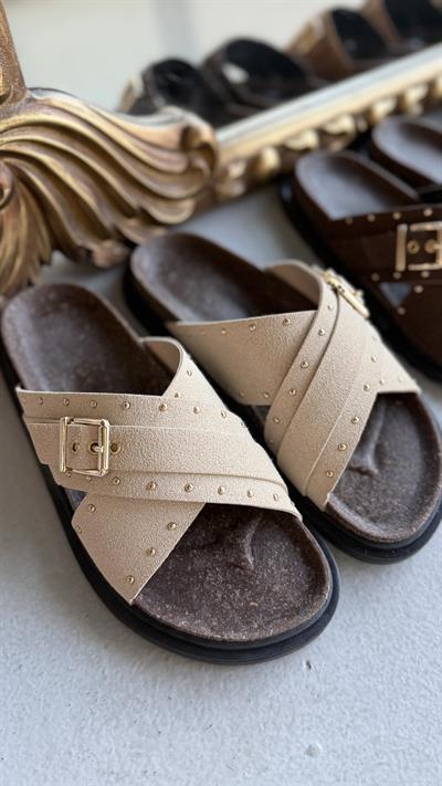Mocca Muse Bej Tokalı Comfort Terlik
