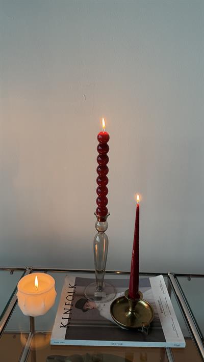 Pure İkili Bordo İnce Parlak Şamdan Mum